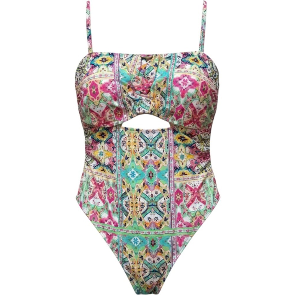 Venus Women Plus One Piece Swim Paisley Cutout Removeable Strap Multicolor 24‎